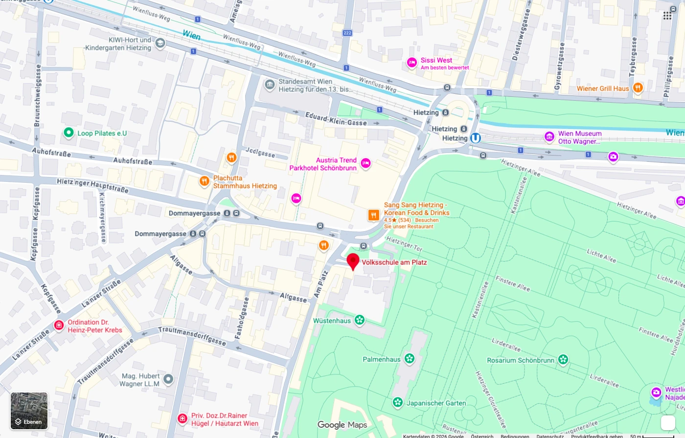 Lageplan: Volksschule am Platz, Am Platz 2, 1130 Wien